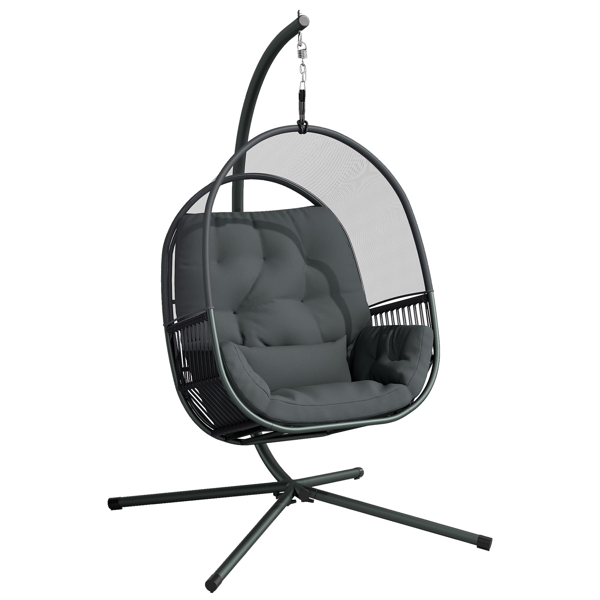 Outsunny Hanging Egg Chair With Stand - Cushions For Garden - Dark Grey  | TJ Hughes
