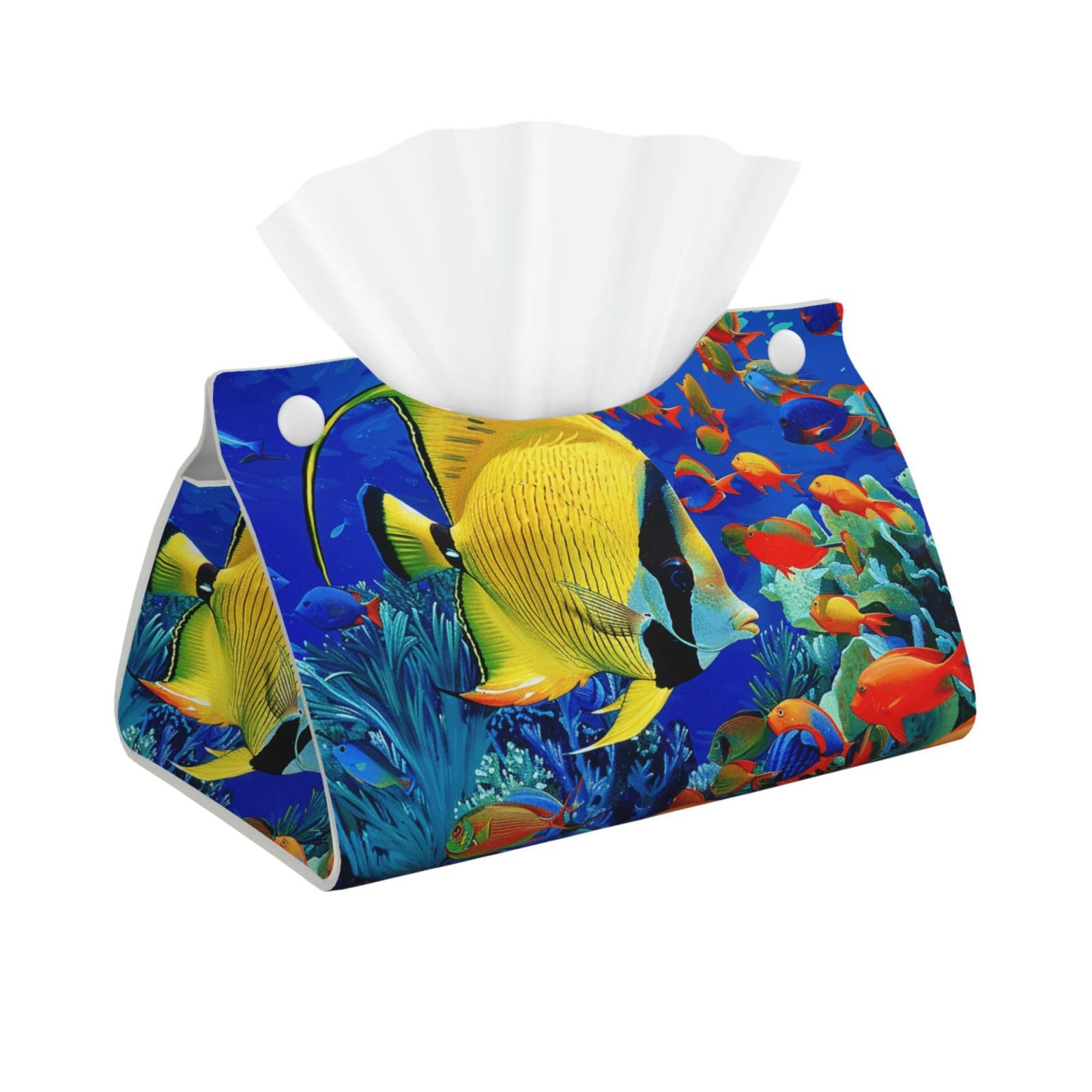 Tropical Sea Fish Print Tissue Box Cover Foldable Tissue Storage Box Leather Tissue Cube Box Holder for Living Room Bedroom Office Car Home Decor