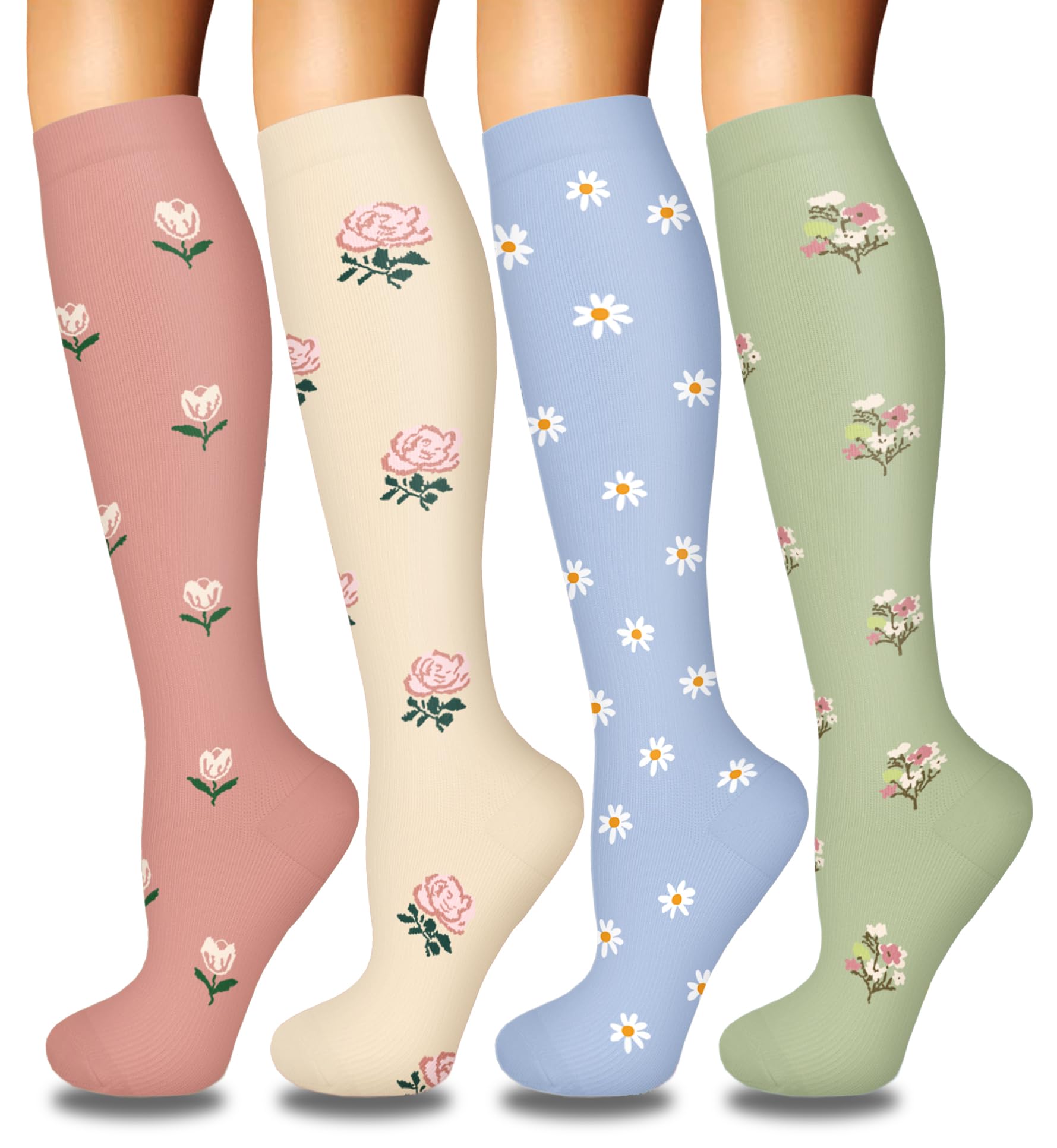 4 Pairs Compression Socks for Women Circulation-Best Support for Nurses,Running,Athletic,Travel