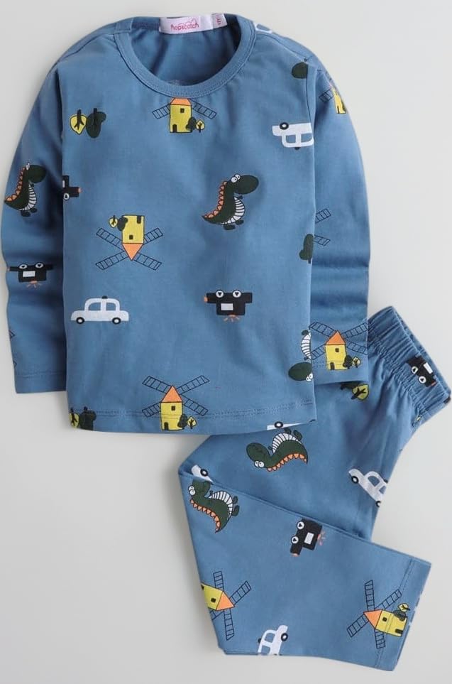 Unisex Kid Cotton Printed Top And Pajama Set