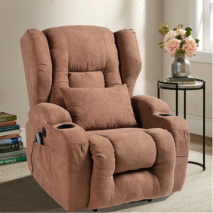 Buy Power Recliner Chair with Massage and Heat Fabric Wingback