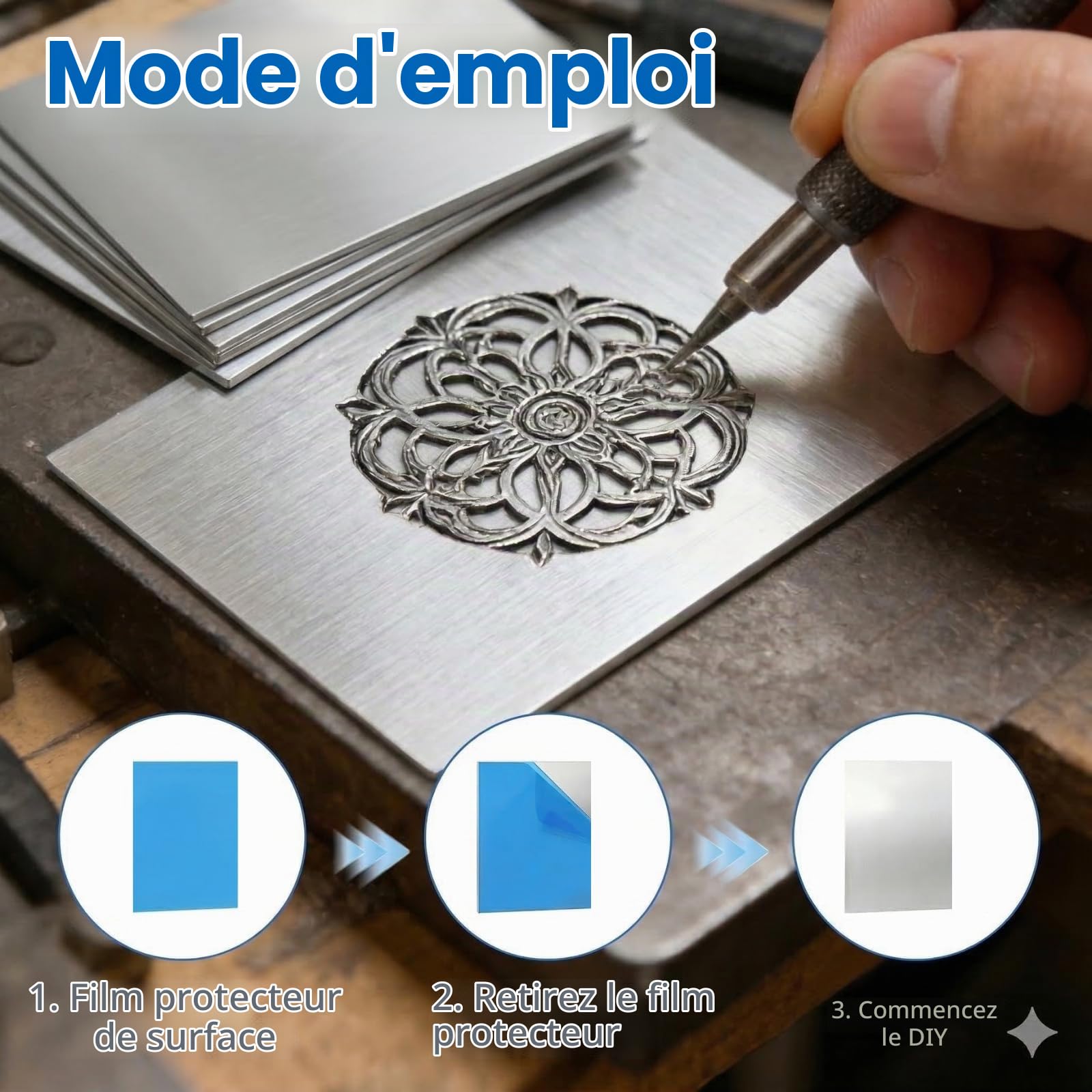 Lot de 4 Plaques Aluminium 2mm, Film Protecteur Inclus – 300x200mm Tole Aluminium Légère et Découpable, Plaque Alu pour Gravure, Découpe et DIY