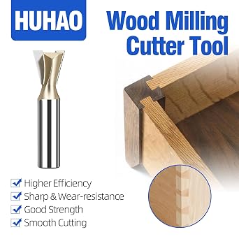HUHAO Dovetail Router Bit 1/2 Shank 3/4 Dia Carbide Dovetail Joint Joinery Bit Wood Cutting Trimming Cutter Double Flute Straight Grooving Bits for Woodworking Dovetail Bit