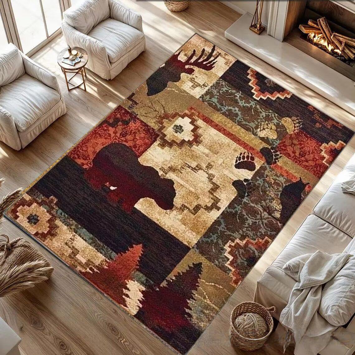 Tapis antidérapant et lavable 180 x 180 cm style patchwork traditionnel