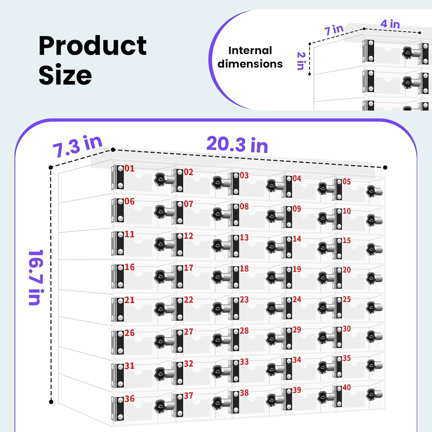 40 Slots Cell Phone Locker Box for Classroom with Door Locks and Keys Clear Cell Phone Storage Cabinet Wall Mounted Acrylic Phone Jail for School Factory Office