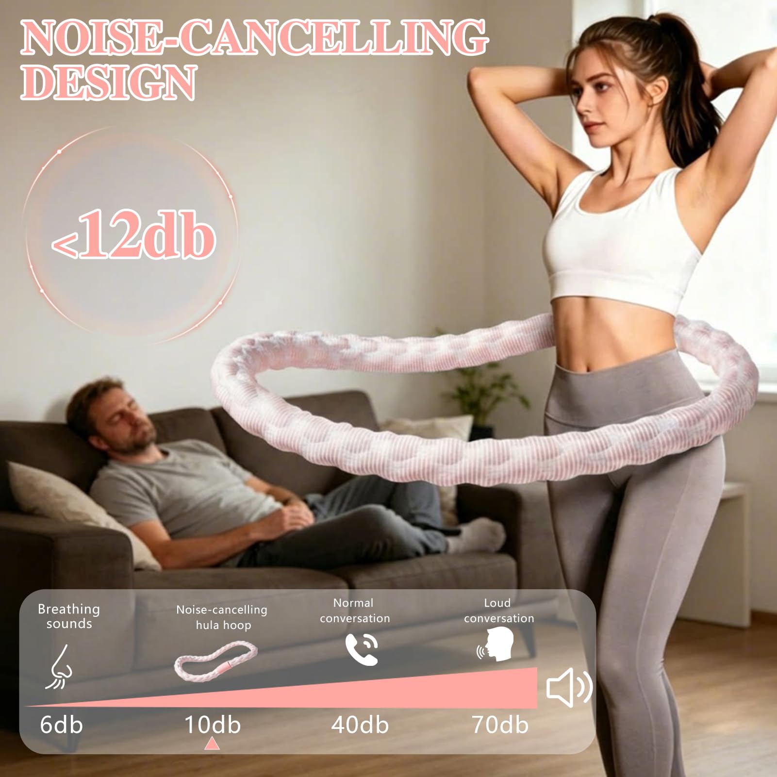 Hula Hoop Reifen Erwachsene, Verbesserter Fitness Reifen mit Gewicht für Erwachsene, Hoola Hoop zum Abnehmen, Weicher Faltbarer Fitness Zubehör für Anfänger und für zu Hause und unterwegs