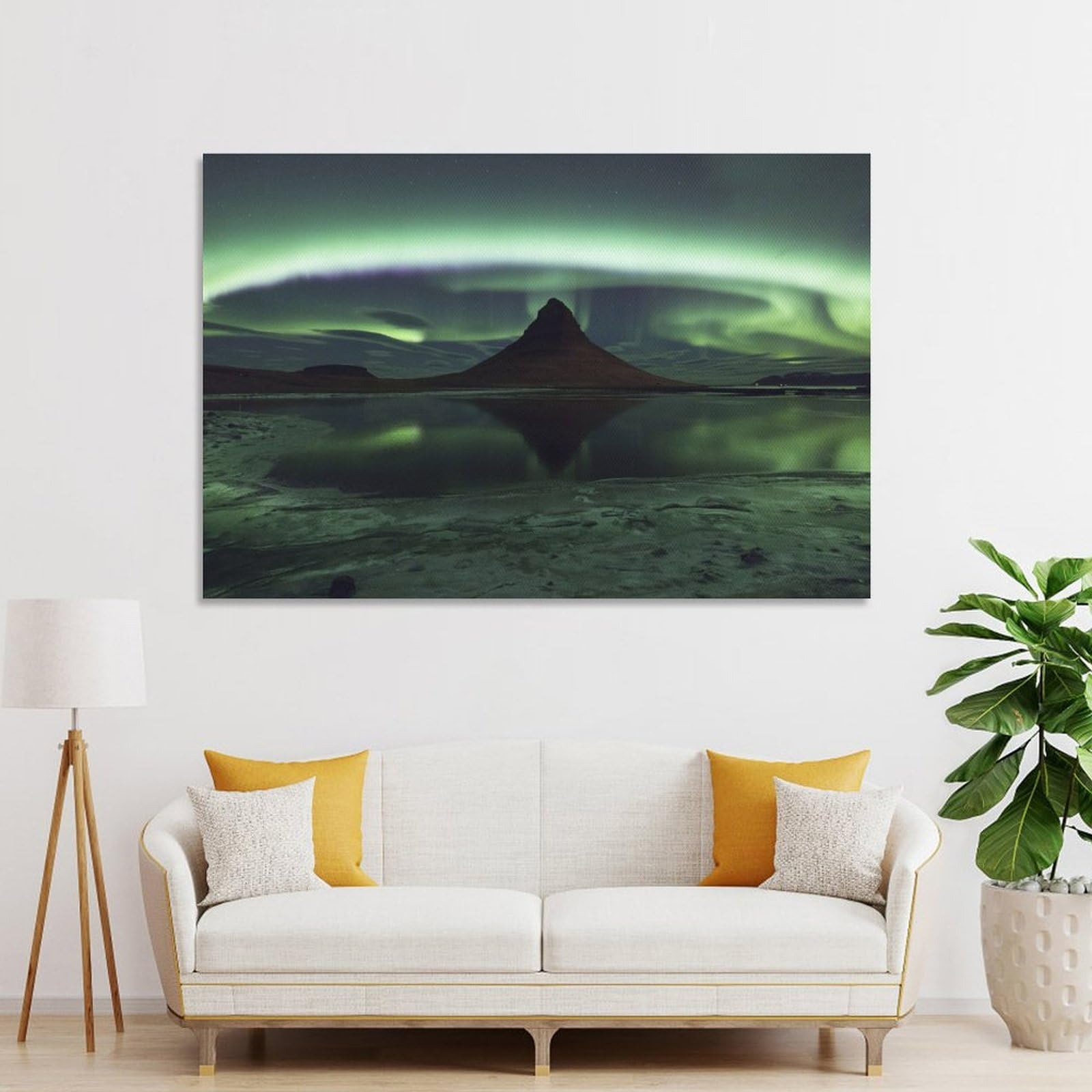 Junmoney Unframe-Style-10 Canvas Wall Picture Kirkjufell Aurora, 16X24inch(40X60cm), For Home Lounge, Bedroom Or Reading Nook, A Home Accent With Warm Character