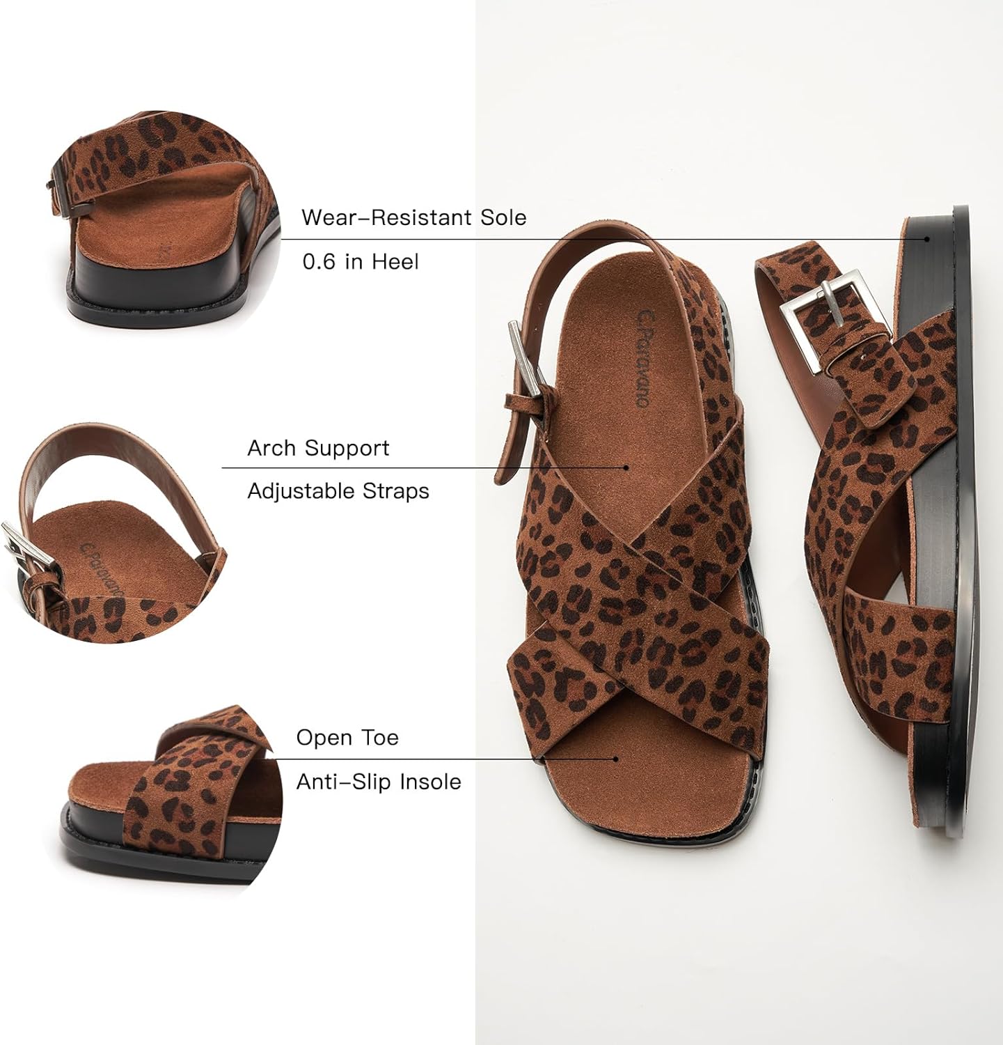 C.Paravano Women Sandals | Women's Slide Sandals | Comfortable Dressy Flat Sandals | Sandals with Arch Support | Adjustable Buckle Slip On - Image 4