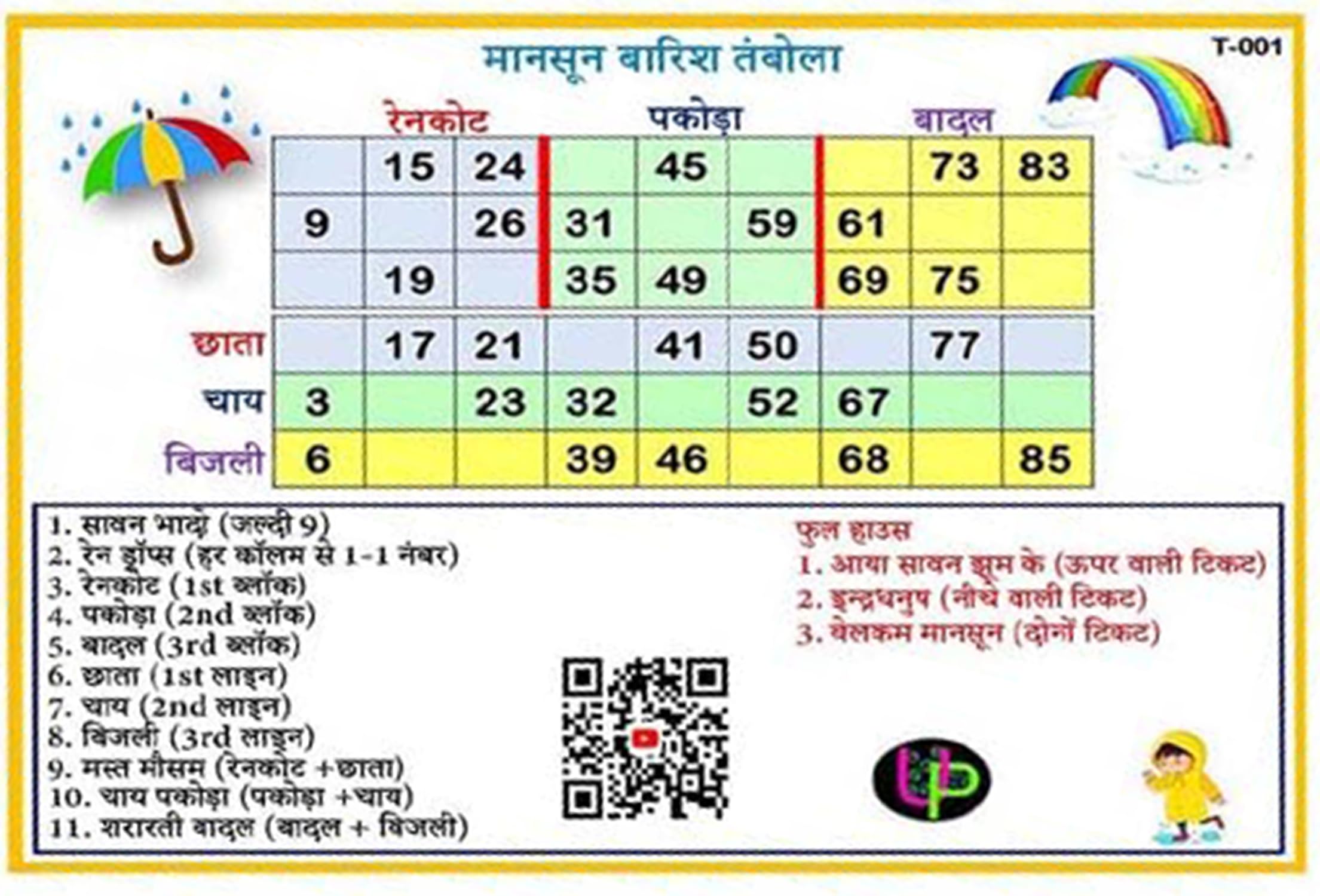 UltPult Tambola Monsoon Theme Tickets (Normal 2S_Hindi)