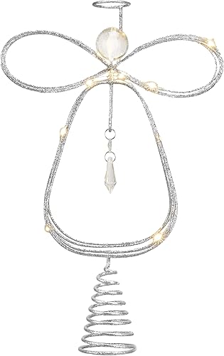 Miniatura 21 de Valery Madelyn Decoración para árbol de Navidad iluminado con temporizador, adorno de ángel pequeño de metal dorado preiluminado de 12 pulgadas
