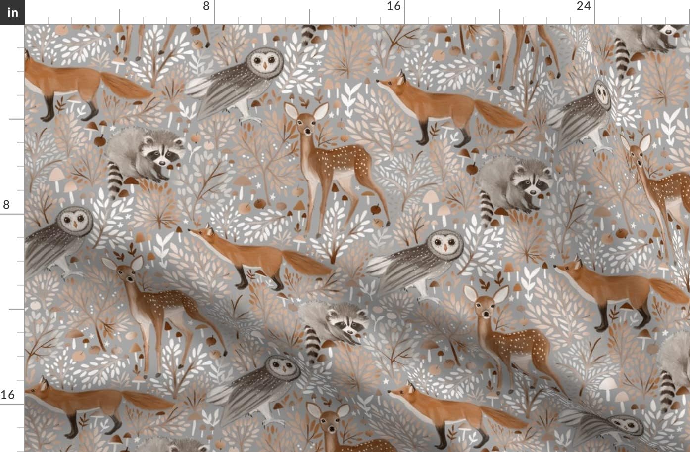 Spoonflower Fabric - Nature Deer Forest Woodland Owl Wild Animals Whimsical Neutral Fox Printed on Polartec(R) Fleece Fabric by The Yard - Sewing Blankets Loungewear and No-Sew Projects