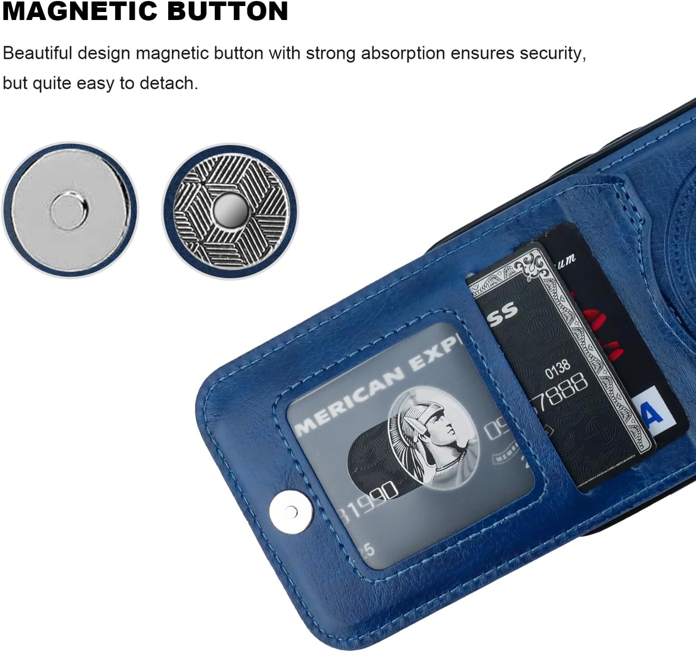 KIHUWEY for iPhone 16 Pro Case Wallet Compatible with MagSafe Wireless Charging, Credit Card Holder, RFID Flip Leather Magnetic Clasp Kickstand Heavy Duty Protective Cover 6.3 Inch (Blue)