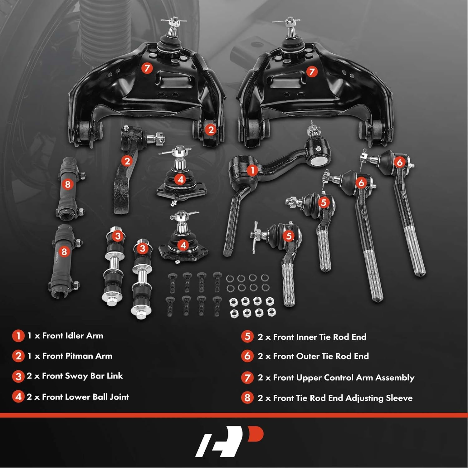 A-Premium Set of 14, Front Upper Control Arm, Sway Bar Link, Lower Ball Joint, Inner Outer Tie Rod End, Compatible with Chevy Blazer 1998-2005, S10 1998-2004, GMC Jimmy 1998-2001, Sonoma 1998-2004