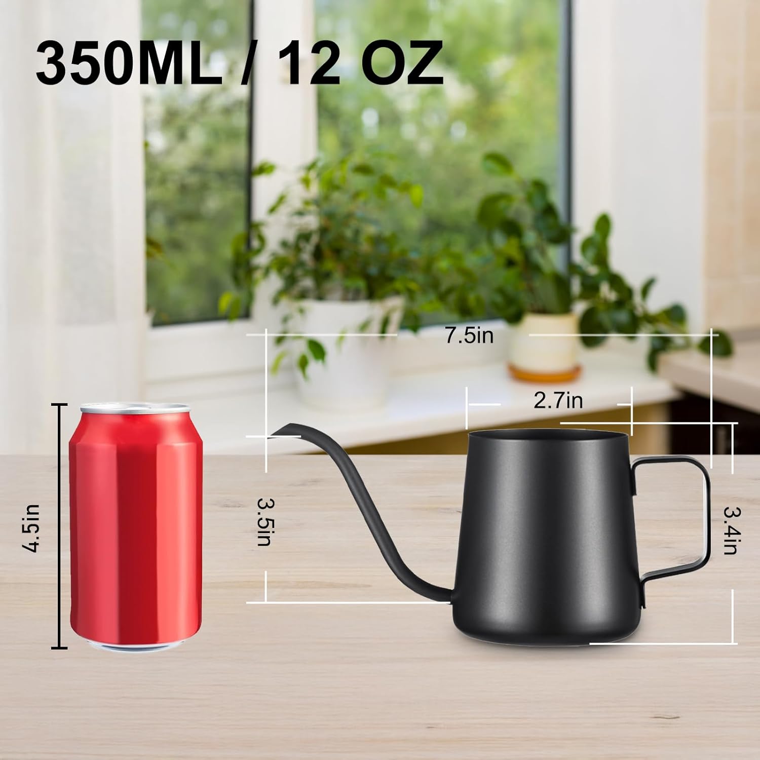 12 oz / 350 ml Watering Can Indoor Plants, Stainless Steel Plant Watering Can with Long Spout (Black) (12oz) - Image 6