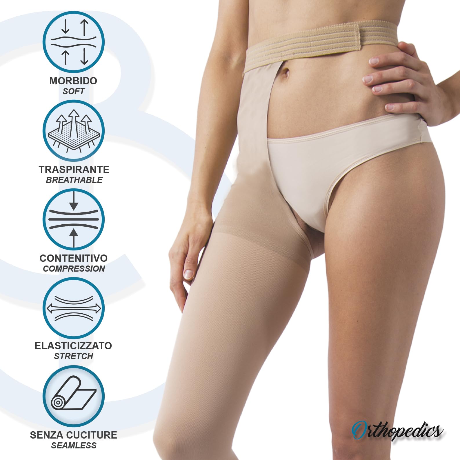 Beman 404A - Monocollant Medicale in Cotone K1 Sinistro o Destro Classe 1, Compressione Graduata 15-21 mmHg, Punta Aperta Unisex, Tallone Rinforzato e Cuciture Piatte