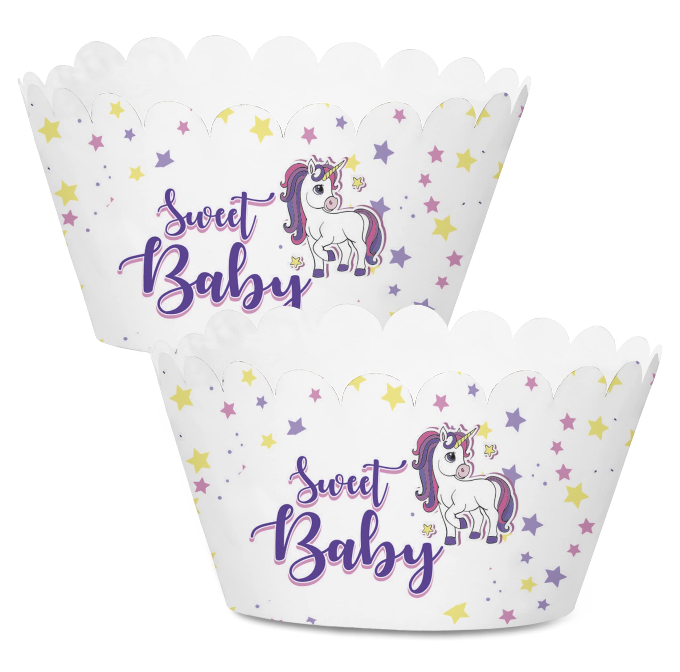 Inkdotpot Bottomless Cupcake Wrappers for Baby Shower, Unicorn Adjustable Cup Cake Liners Party Supplies, Girl Baby Shower Decorations - Pack of 30