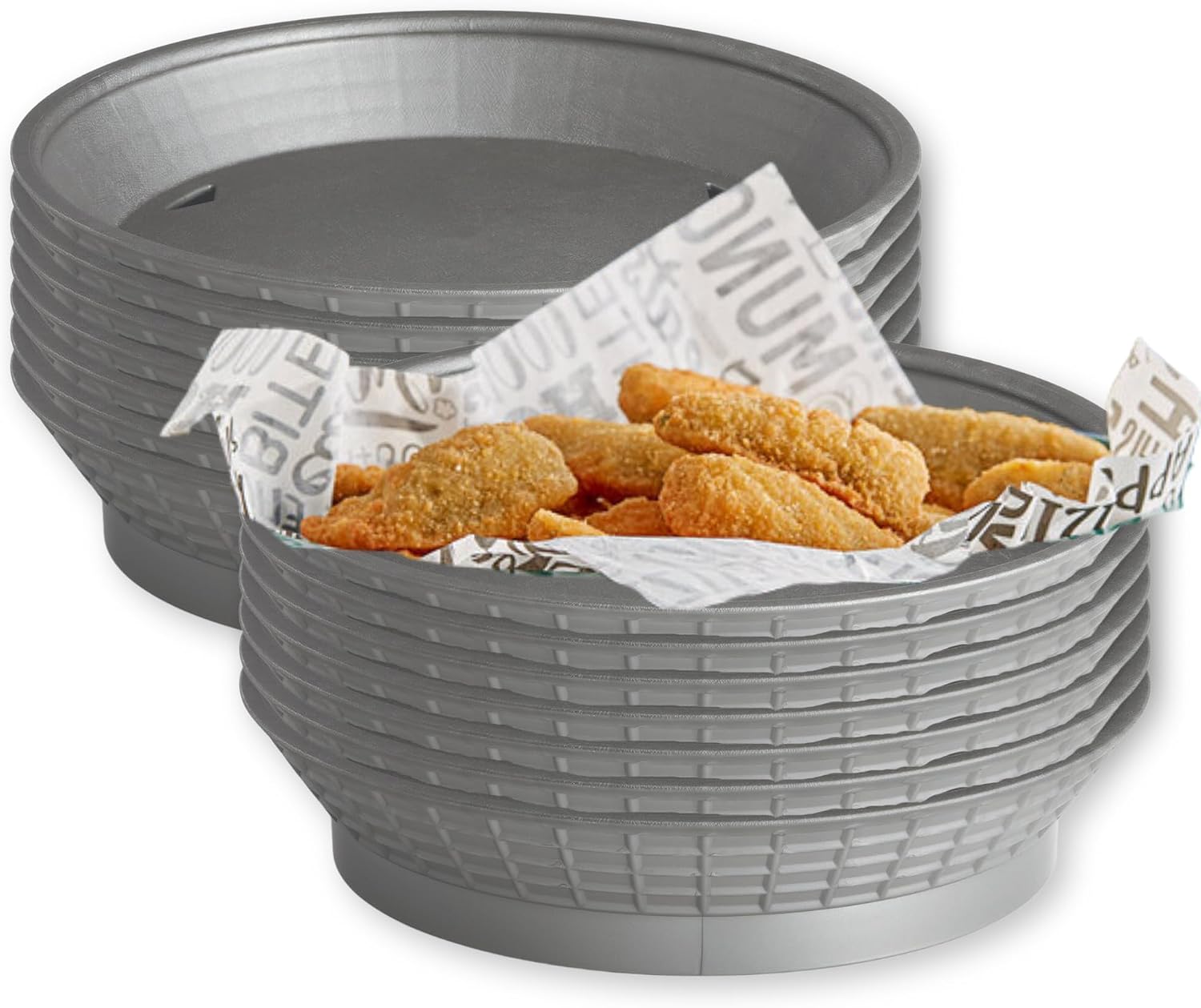 TableCraft 15759BK Round Diner Platter with Base, 9 Inch Black Polypropylene Basket, Durable, Stackable, Dishwasher and Microwave Safe, Medium Size, Pack of 12