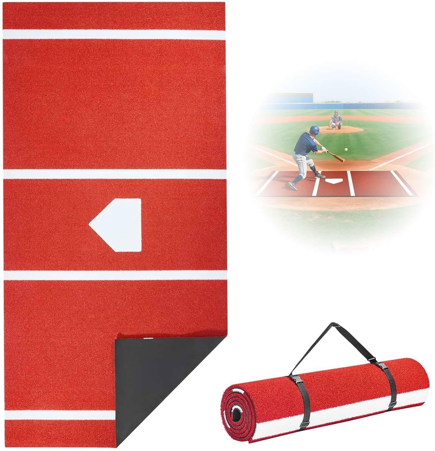 Batting Mat, with Home Plate Batters Box Turf Mat, Baseball Hitting Mat, with Antislip Rubber Backing Indoor and Outdoor Use