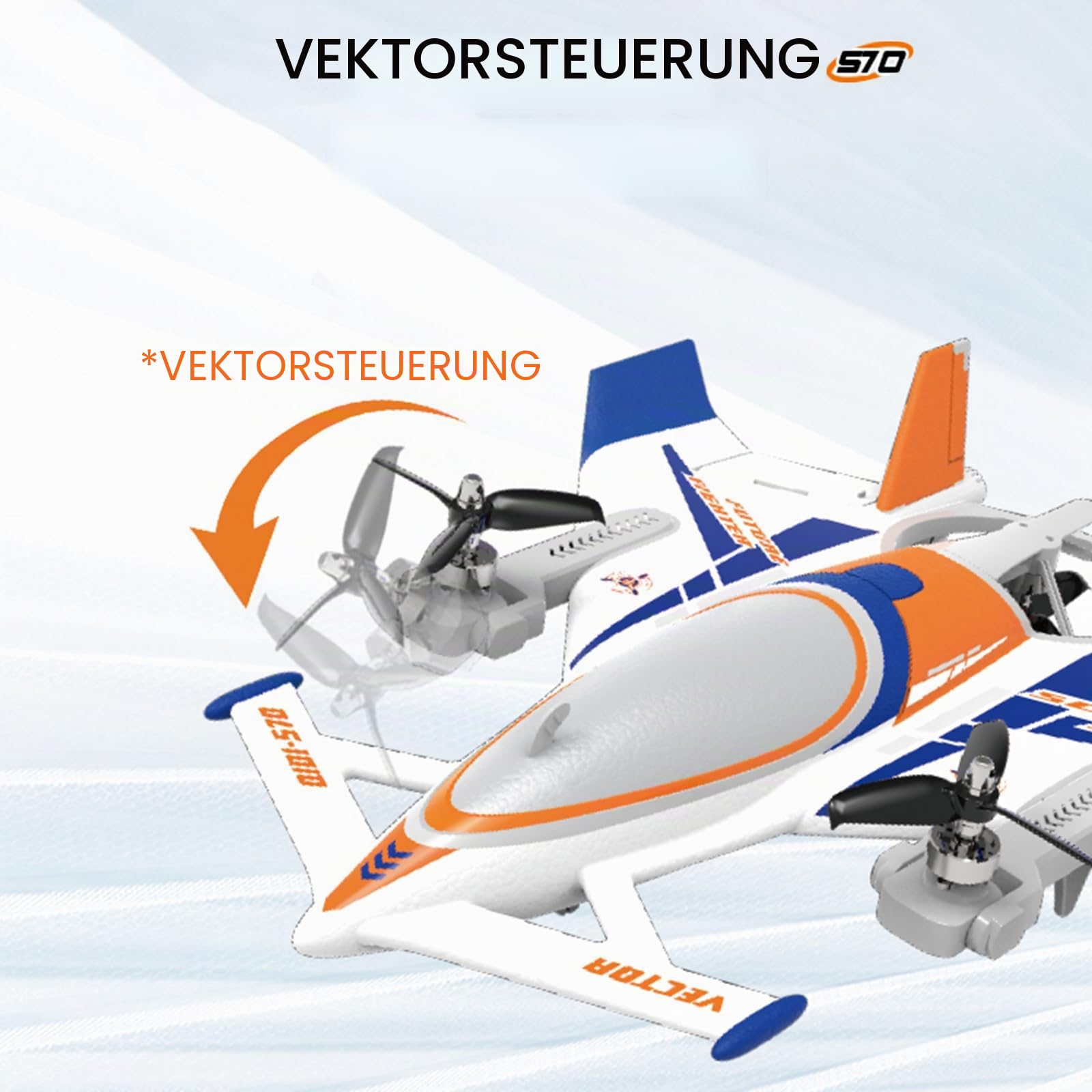 FLYCOLOR QIDI 570 RC Flugzeug 2,4 GHz 6CH RC Segelflugzeug Festflügelflugzeug 3 Flugmodelle Bürstenlose RC Hubschrauber Vertikaler Takeoff RC Glider (Blau)