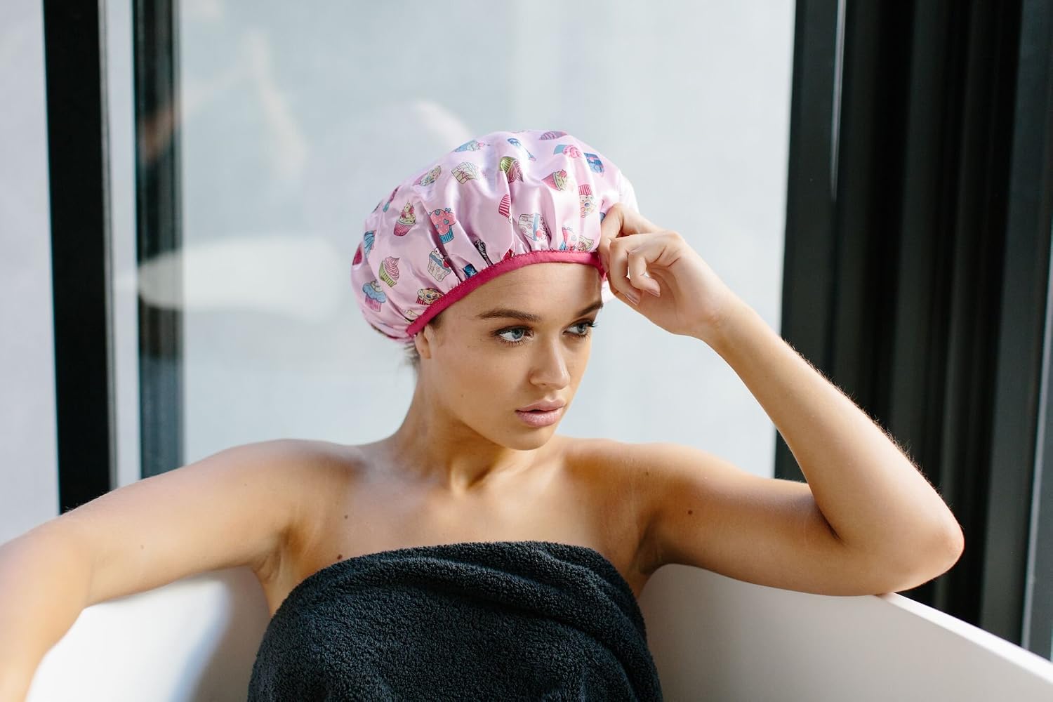 Dilly's Collections Luxury Shower Cap - Triple Layer Microfiber Inside With Extra Protection - Saves The Blow Wave - Cupcakes Design Shower Cap For Women