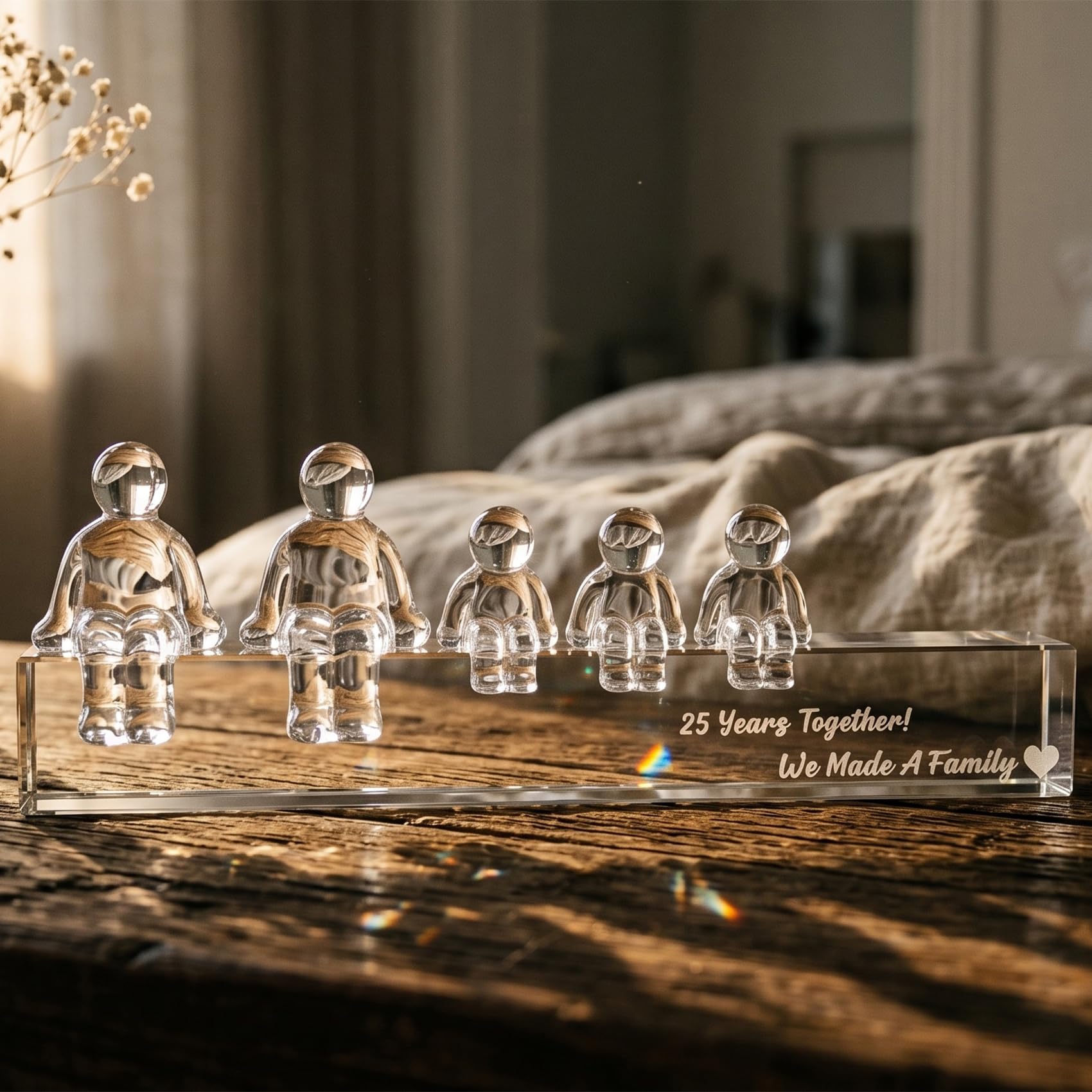 Movdyka 25 aniversario de boda de plata de cristal para mujeres y esposas, 25 años juntos hicimos una familia, adornos de cristal regalos de 25 aniversario para esposos padres (3 niños)
