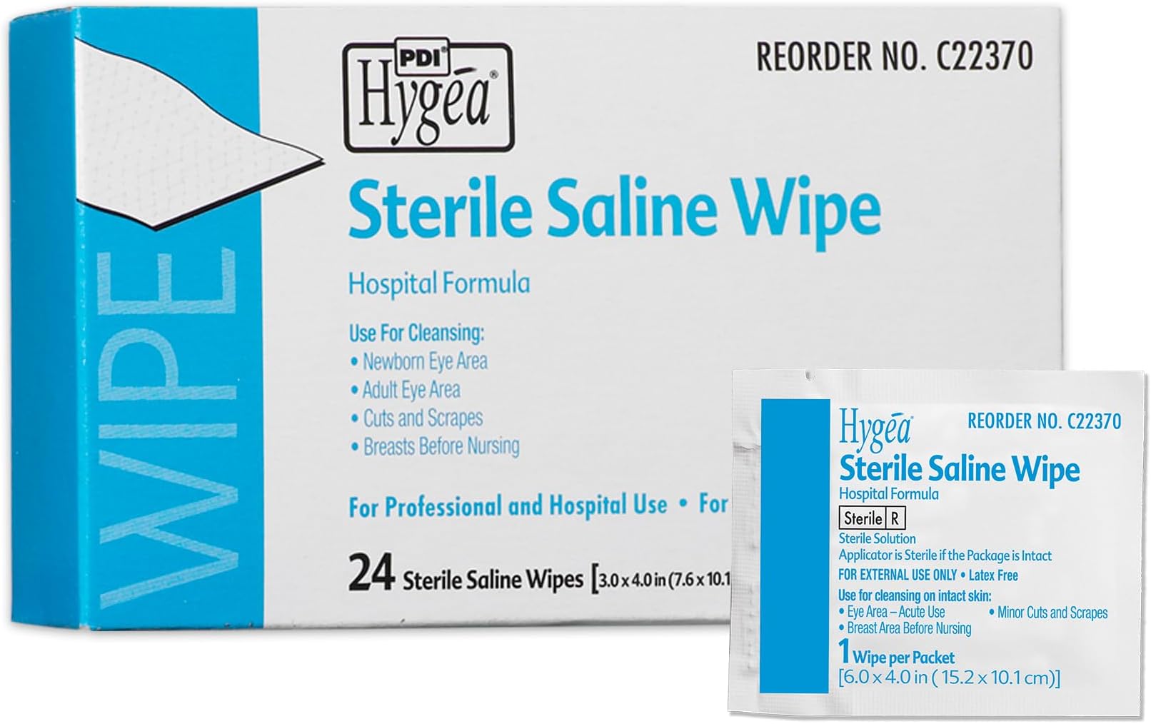 PDI Hygea C22370 Sterile Saline Wipe, 6" x 4", 24/bx