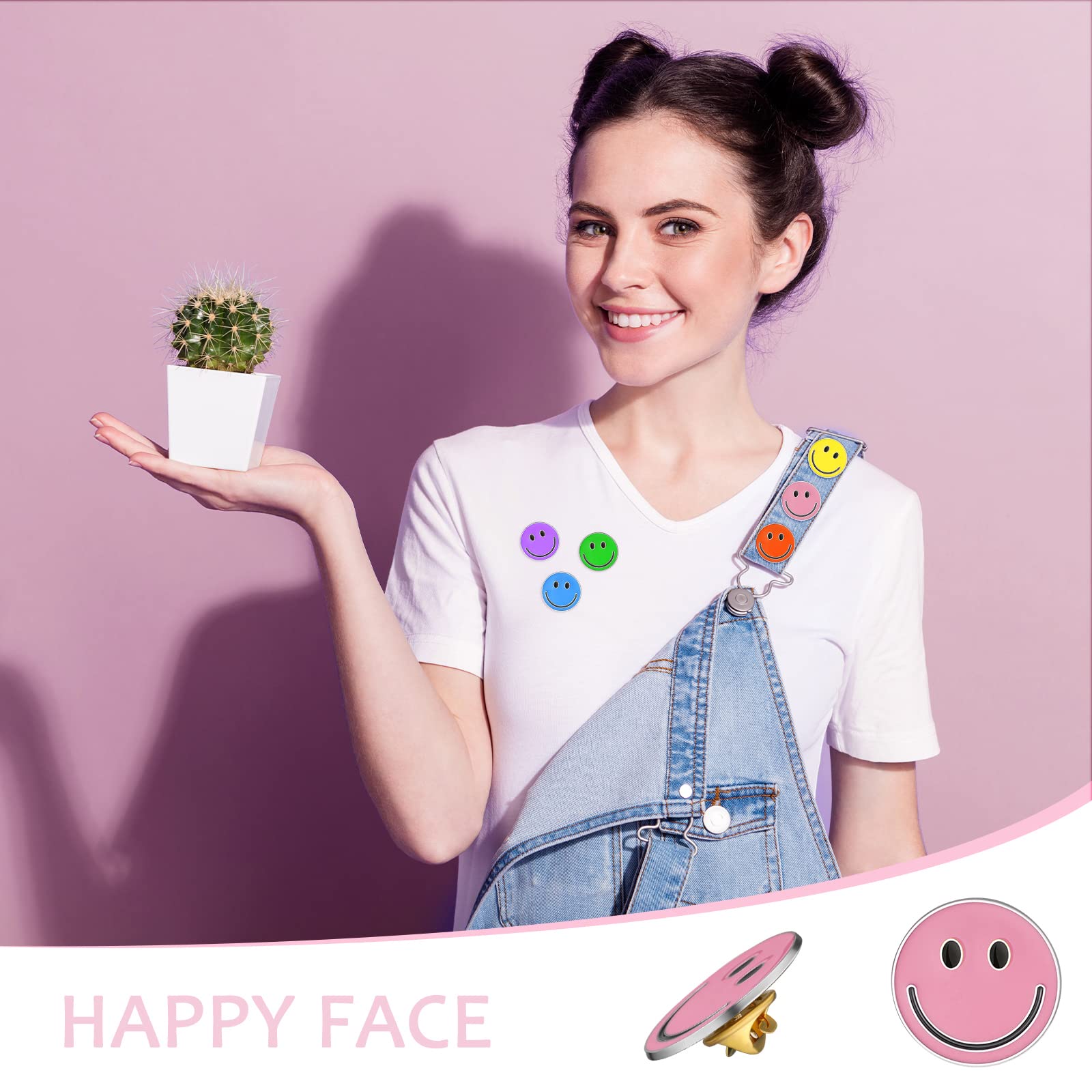 Paquete de 60 pines de solapa de cara feliz a granel, bonitos botones de sonrisa, pines divertidos para profesores, para estudiantes, niños, ropa, mochilas, decoración (azul, rosa, naranja, amarillo,