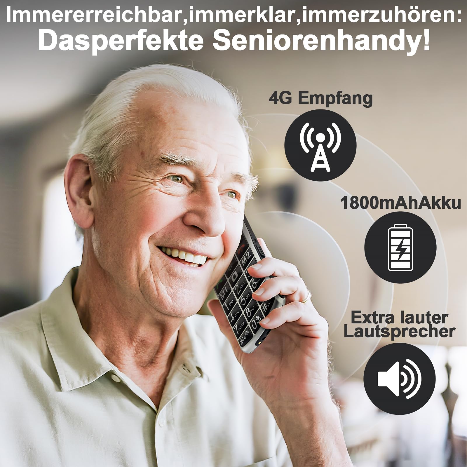 artfone A400 4G Seniorenhandy ohne Vertrag | 2,4 Zoll Farbdisplay | Dual SIM mit Notruftaste | Rentner Handy große Tasten | 1800 mAh Akku Lange Standby-Zeit | Großtastenhandy mit Ladestation