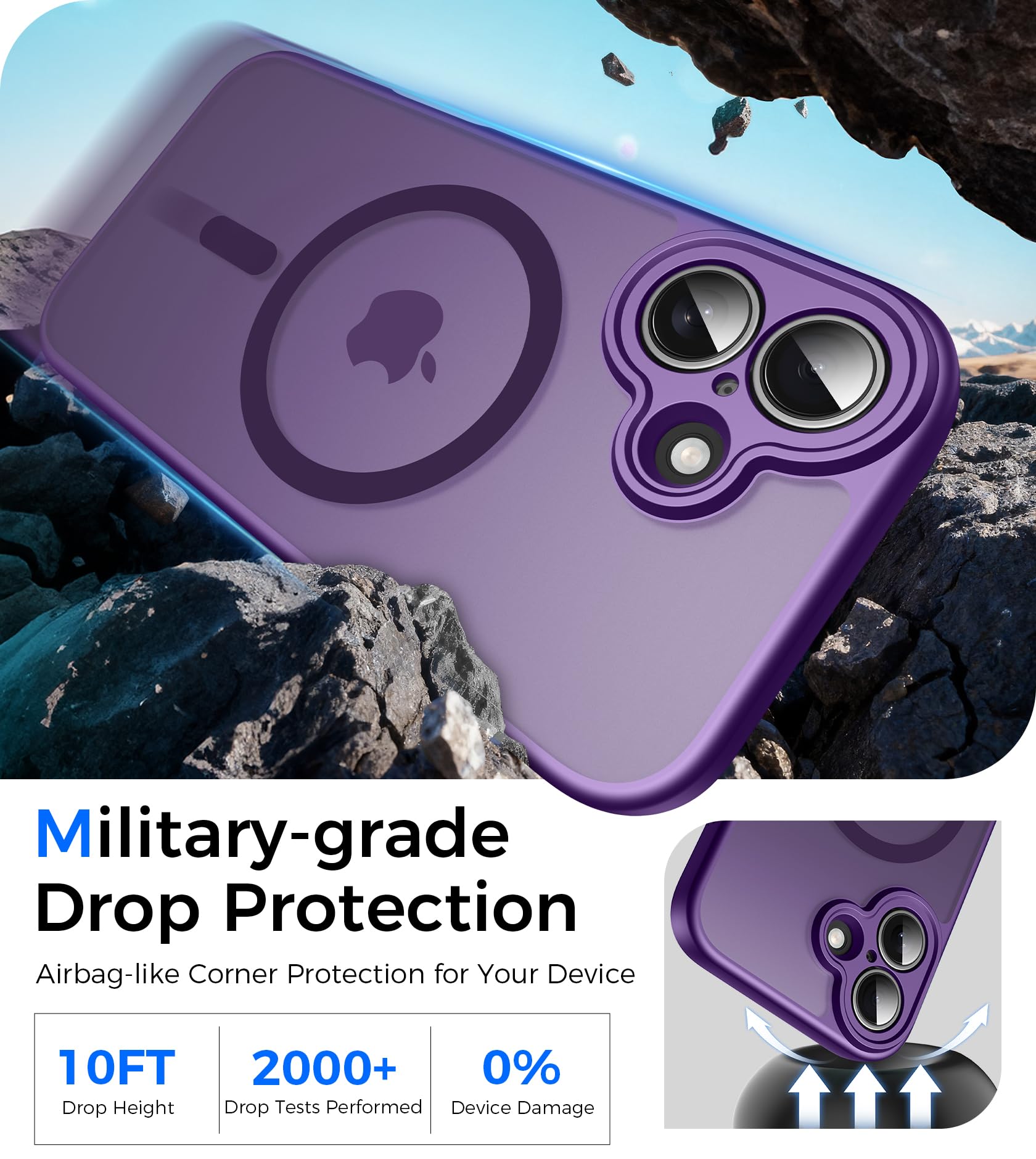 Natiiozie Magnetica Cover per iPhone 17, Compatibile con Mag Safe,Antiurto di Grado Militare,Protezione Completa Della Fotocamera,Anti-Graffio Custodia Traslucida Opaca-Viola