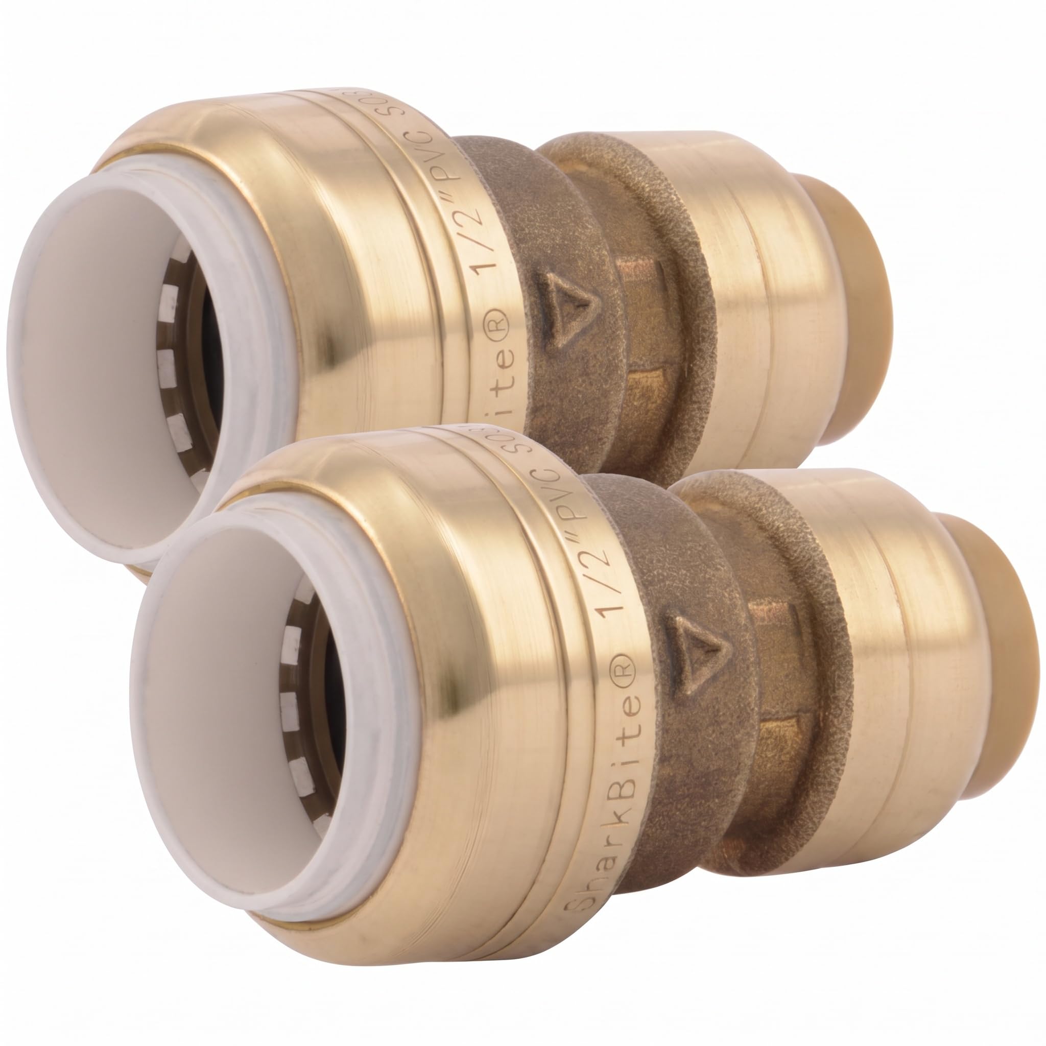 SharkBite 1/2 Inch CTS x 1/2 Inch PVC Transition Coupling, Push to Connect Brass Plumbing Fitting, PEX Pipe, Copper, CPVC, PE-RT, HDPE, UIP4008A (Pack of 2)