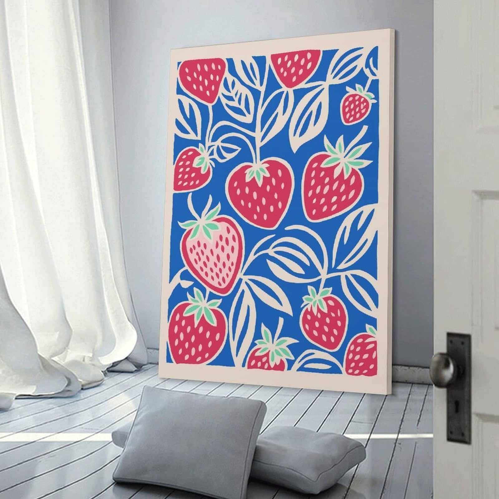 Junmoney Canvas Wall Decor Blue Strawberry Field, 12x18inch(30x45cm), for Gallery Wall Layouts in Home Or Office, Home Wall Art for Statement Displays