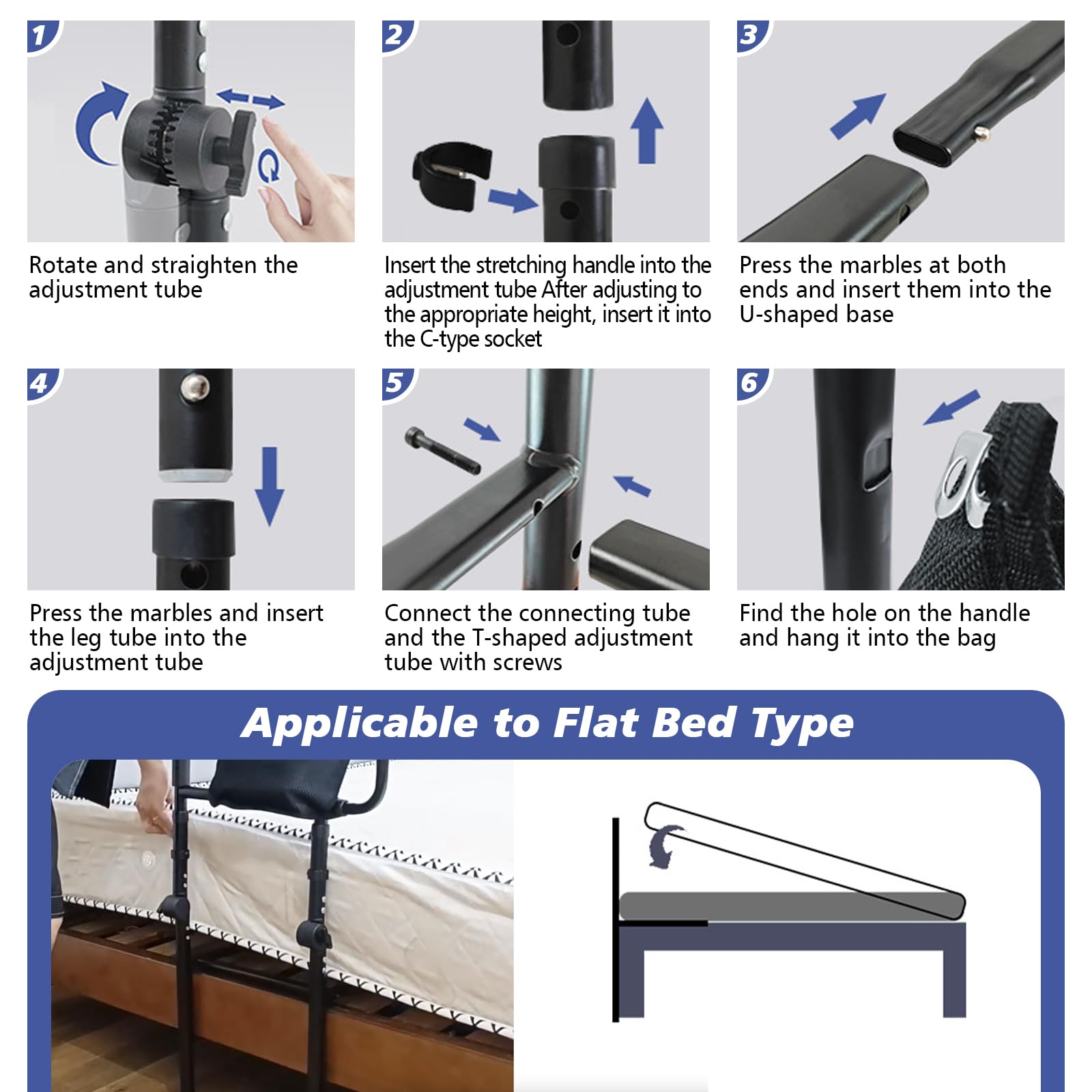 JAOGAUS Letto di supporto con gamba di prolunga, maniglia per letto in piedi, supporto per il letto, supporto per alzarsi, altezza regolabile in altezza, protezione laterale regolabile da 43 a 59 cm