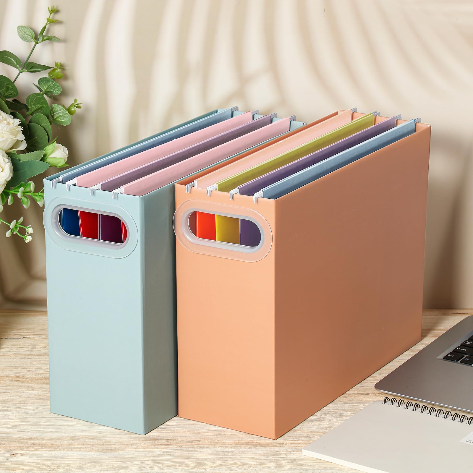 PerKoop Lot de 6 organiseurs de fichiers à suspendre - Format lettre - Pour la maison, le bureau, la salle de classe, la rentrée scolaire - Avec 12 étiquettes inscriptibles - Couleur Morandi