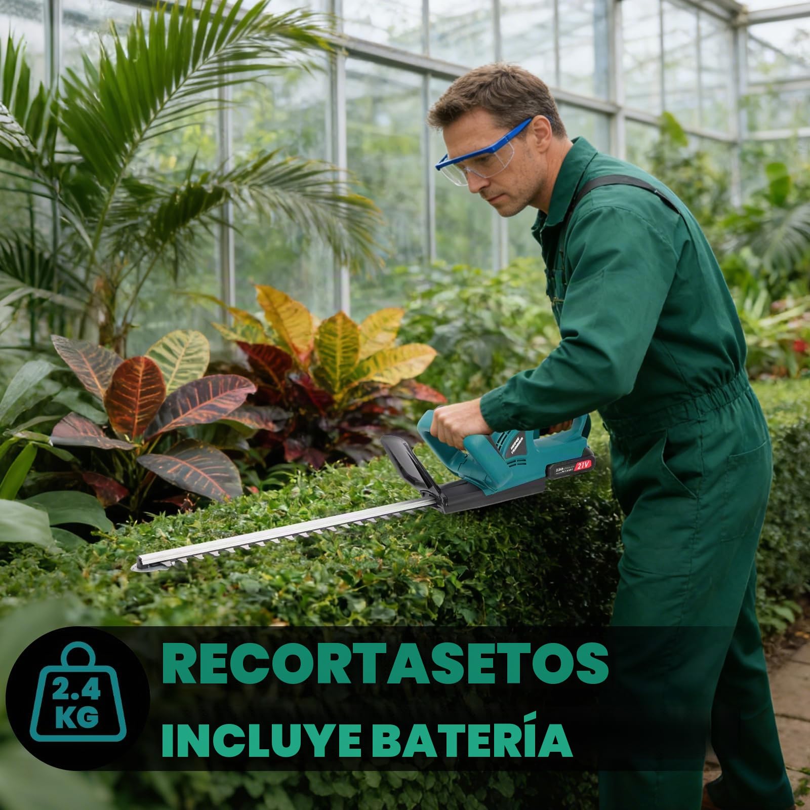 Cortasetos Batería 21V,Corta Setos Jardín Batería Potente con 2 Baterías 2000 mAh, Hoja de 51 cm, Cortasetos Eléctrico Inalámbrico para Jardín Doméstico