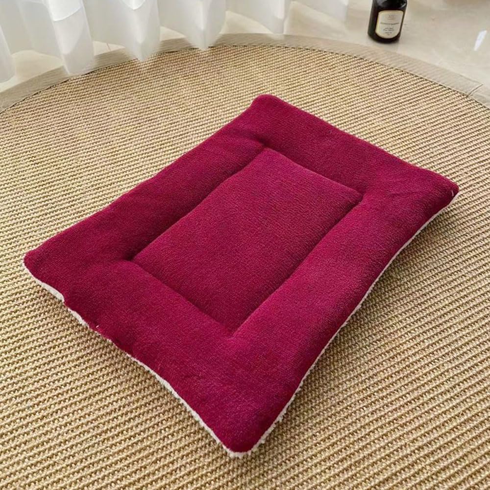 Hiseng Soft Fluffy Dog Bed, Self-Warming Sherpa Cat Bed Washable Simple Solid Color Dog Beds Medium, Short Velvet Anti-Slip Bottom Cat Beds for Indoor Cats (XS/35x28cm,Claret)