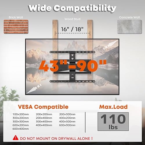 Miniatura 2 de PUTORSEN Soporte de pared para TV ultradelgado para la mayoría de televisores de 43 a 90 pulgadas, soporte delgado de movimiento completo de perfil