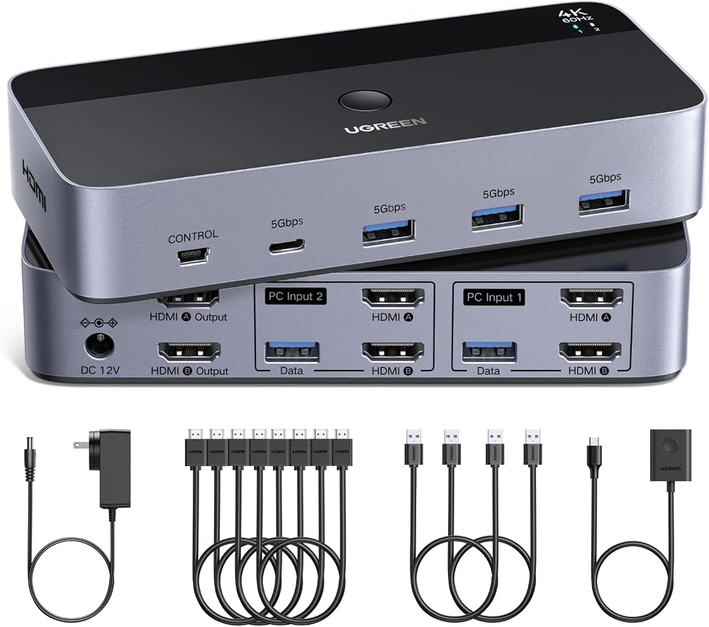 UGREEN HDMI KVM切替器 4K@60Hz (2モニタ 2コンピュータ)