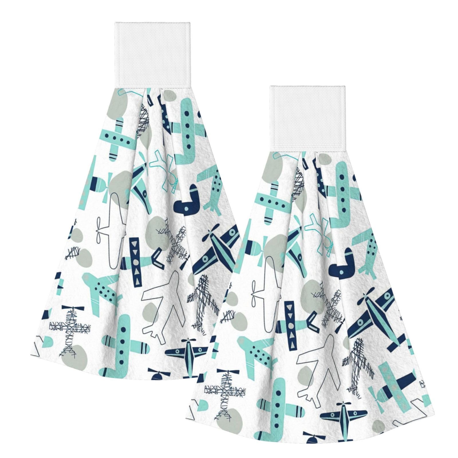 DUWAA Airplane Print Hanging Hand Towel Quick Dry Bathroom Towel Soft Kitchen Towel