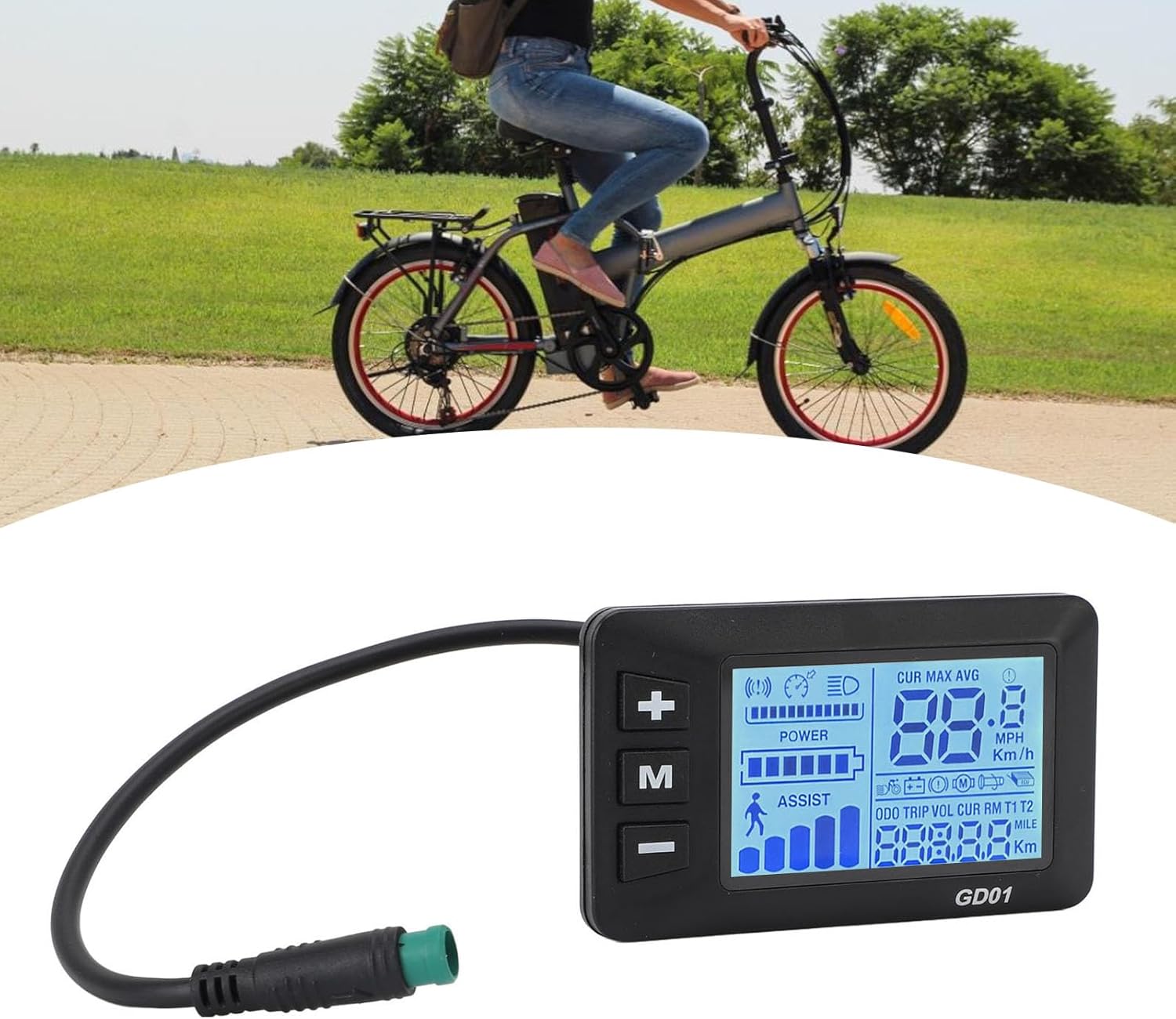 Electric Bike LCD Display, 5 Pin Cycling Screen Control Panel for Bike Scooter Handlebar, Bike Computer Scooter Conversion Kit, Cycling Display Meter, Easy Reading