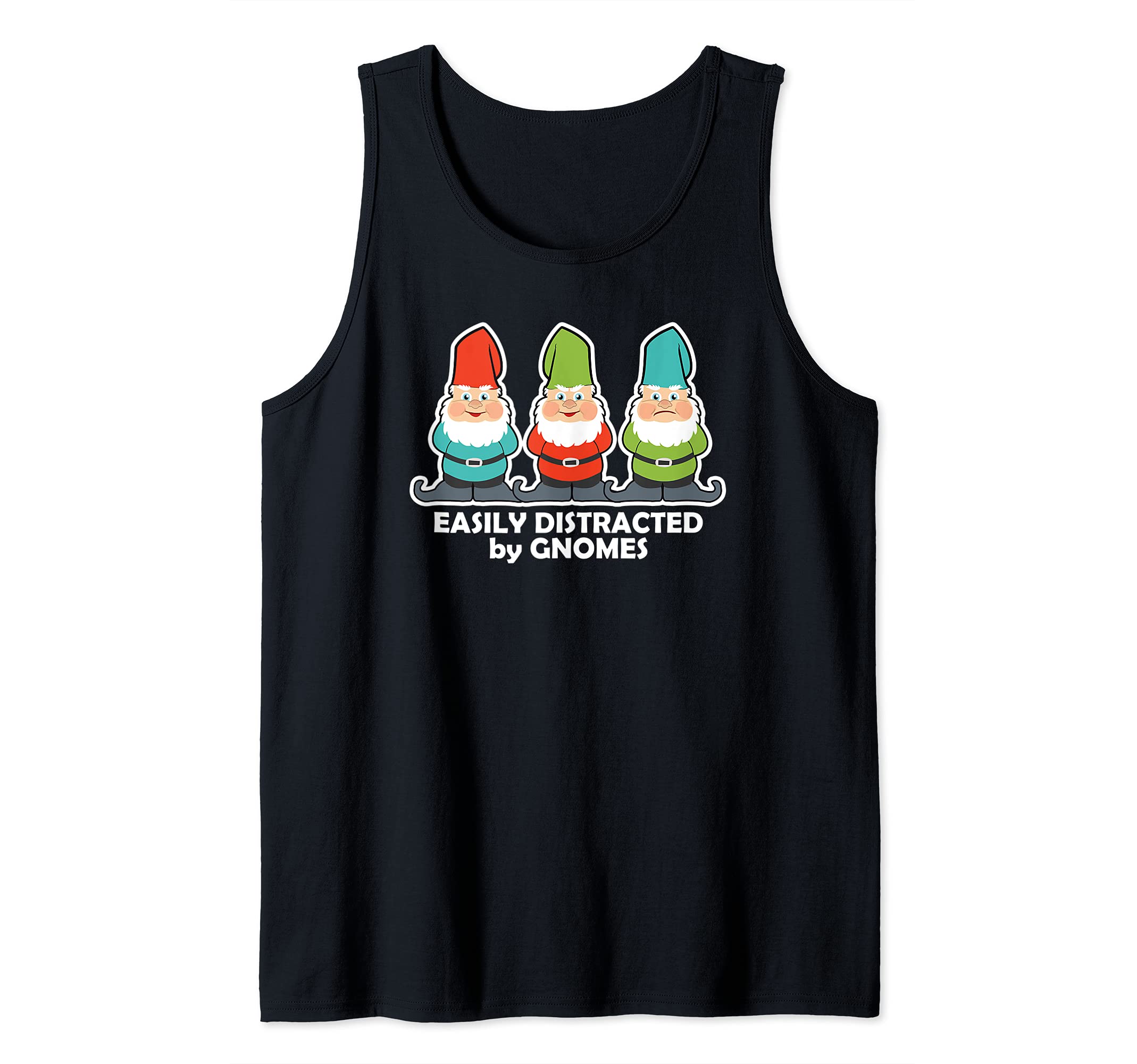 Easily Distracted by Gnomes Tank Top, Black