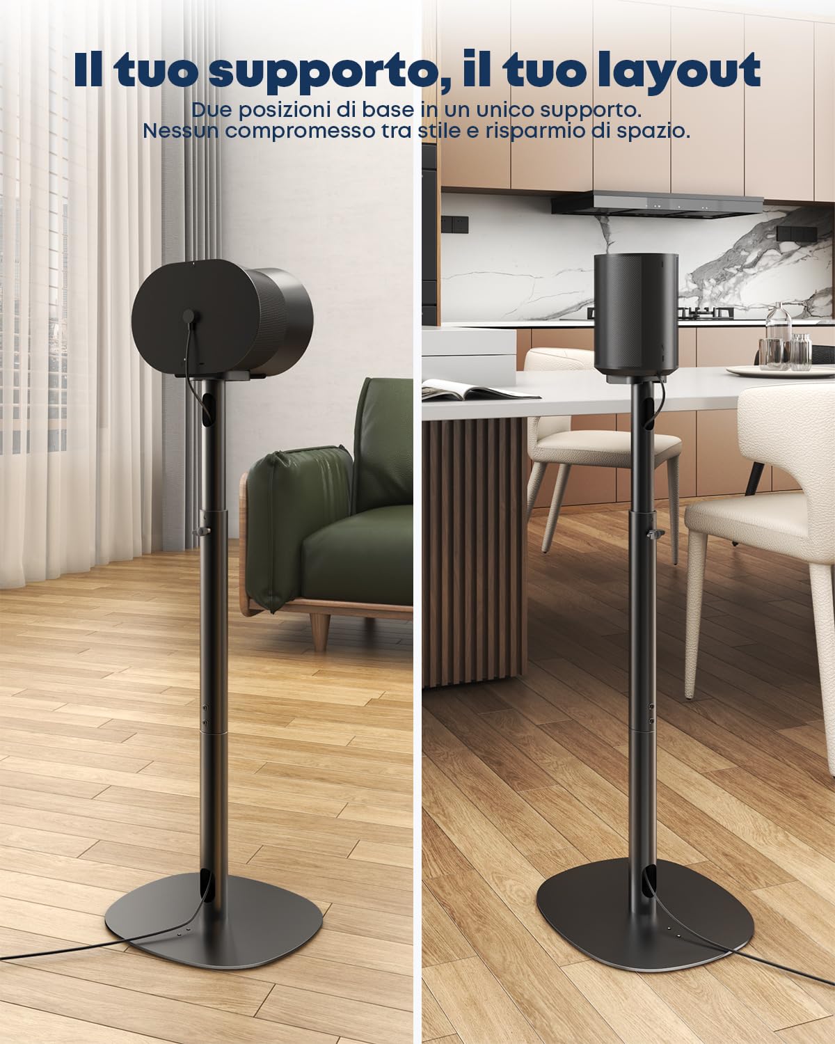 Set da 2 supporti per altoparlanti compatibili con Sonos Era 100 SL, Era 100 e Era 300, altezza regolabile 74–99 cm, struttura in metallo stabile con gestione cavi, per soggiorno e home theater