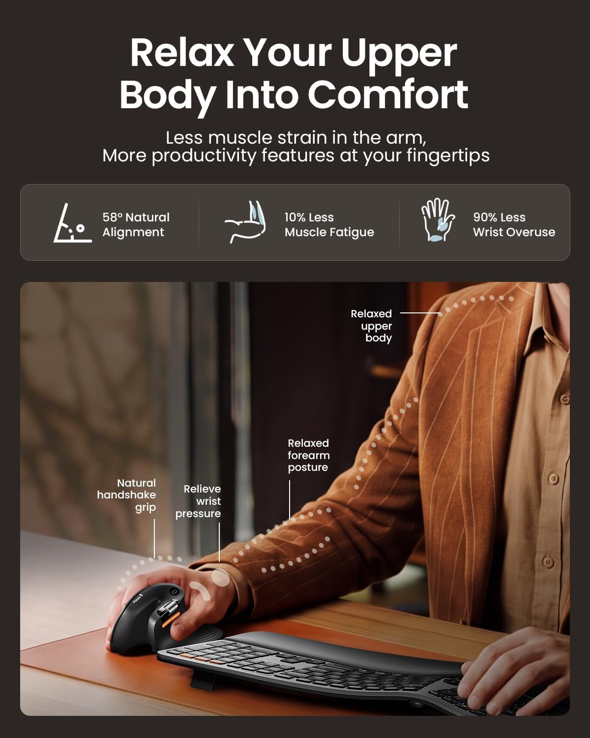  EM11 Pro Ergonomic Mouse for Large Hands, Side Scroll, Black | Designed for hands 7.5-8.5". Browser-based customization, Side scroll wheel for Excel/video editing, Multi-Device. thumbnail