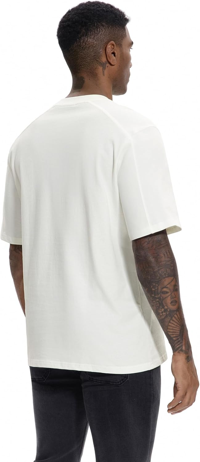 VEIISAR Men's Loose Fit Heavyweight Short-Sleeve Pocket T-Shirt - Mens 100 Cotton Crew Neck Thick Tees