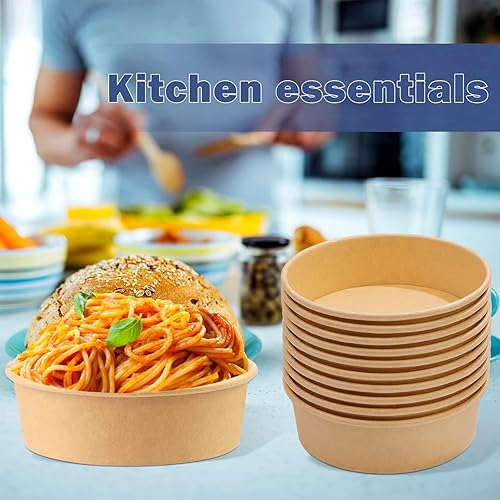 Miniatura 6 de 50 cuencos de ensalada desechables de 17 onzas con tapas, cuencos de papel desechables de 16.9 fl oz con tapas transparentes, recipientes de