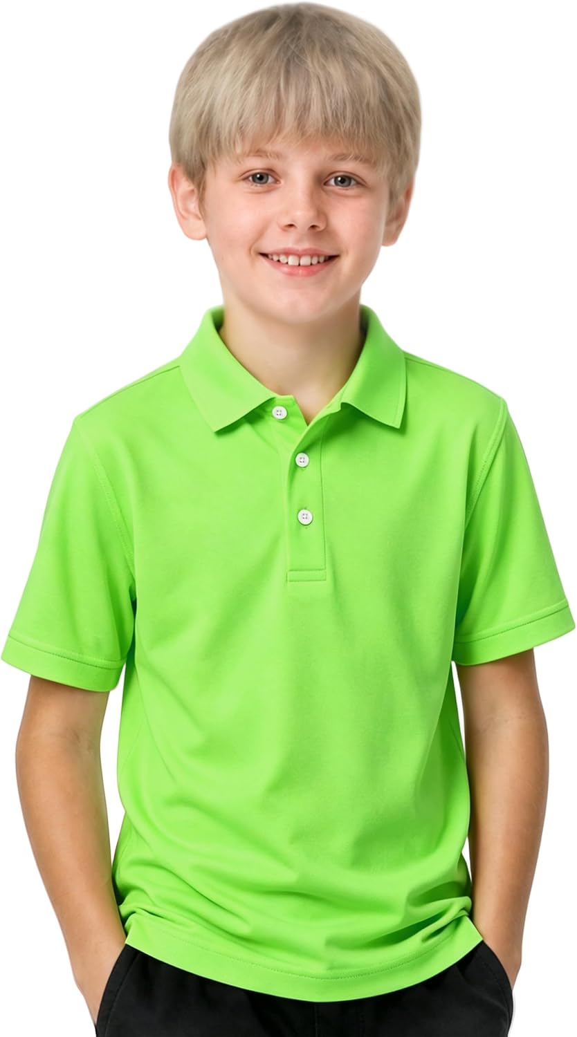 Boys' Performance Polo Shirts, Short Sleeve Golf Collared School Uniform Shirt for 2T-14 Years Toddler Kids Youth