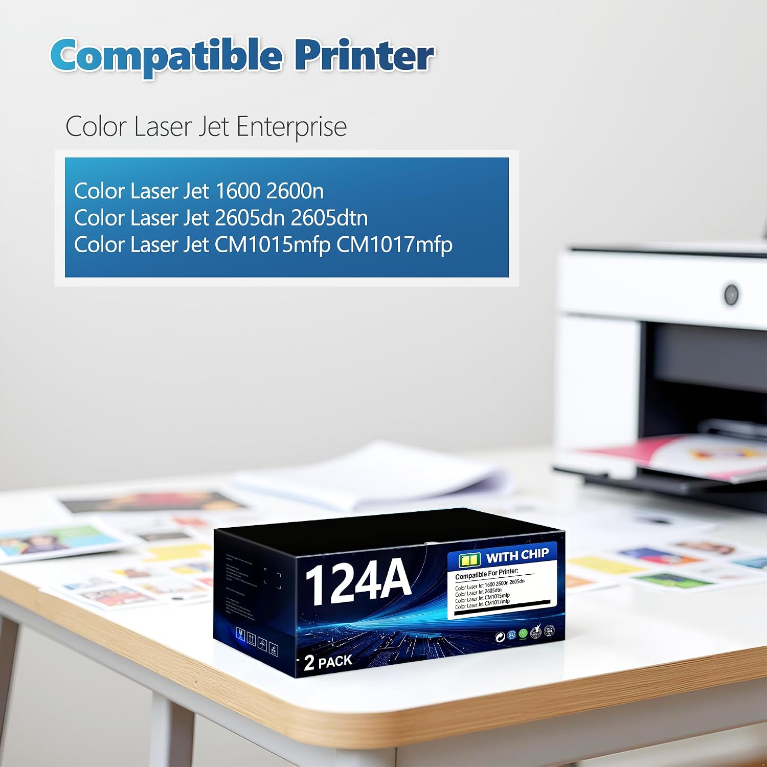 BERRYSKY 124A Black Toner Cartridge 2 Pack Compatible HP 124A Toner Cartridges Replacement for Color Laser Jet 1600 2600n 2605dn 2605dtn CM1015mfp CM1017mfp Printer | Q6000A