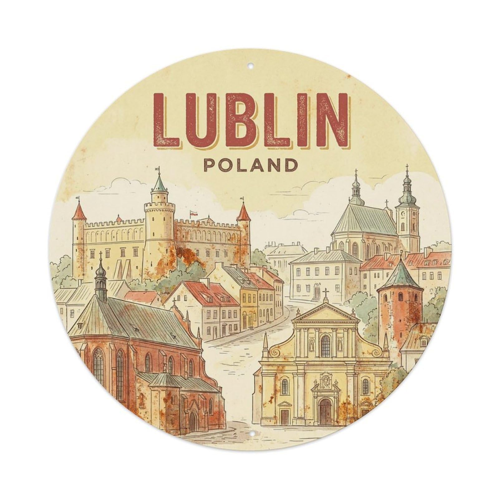Vintage Travel Poland Lublin Vintage Metal Tin Sign Plaque Wall Decor for Cafe, Club Bar, Office, Garden Metal Poster 8x8Inch