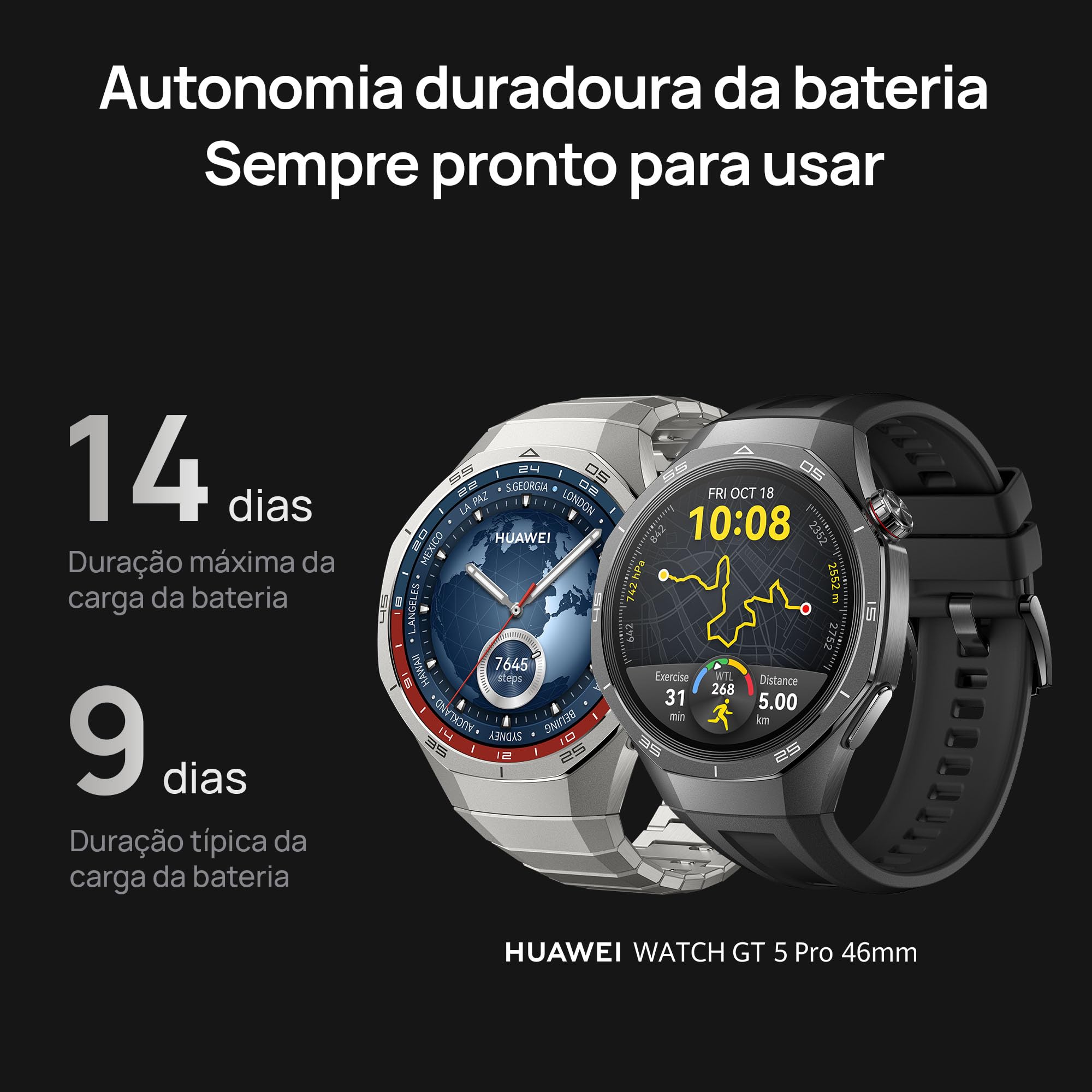 Smartwatch, HUAWEI WATCH GT 5 Pro 46mm, Cerâmica e Titânio