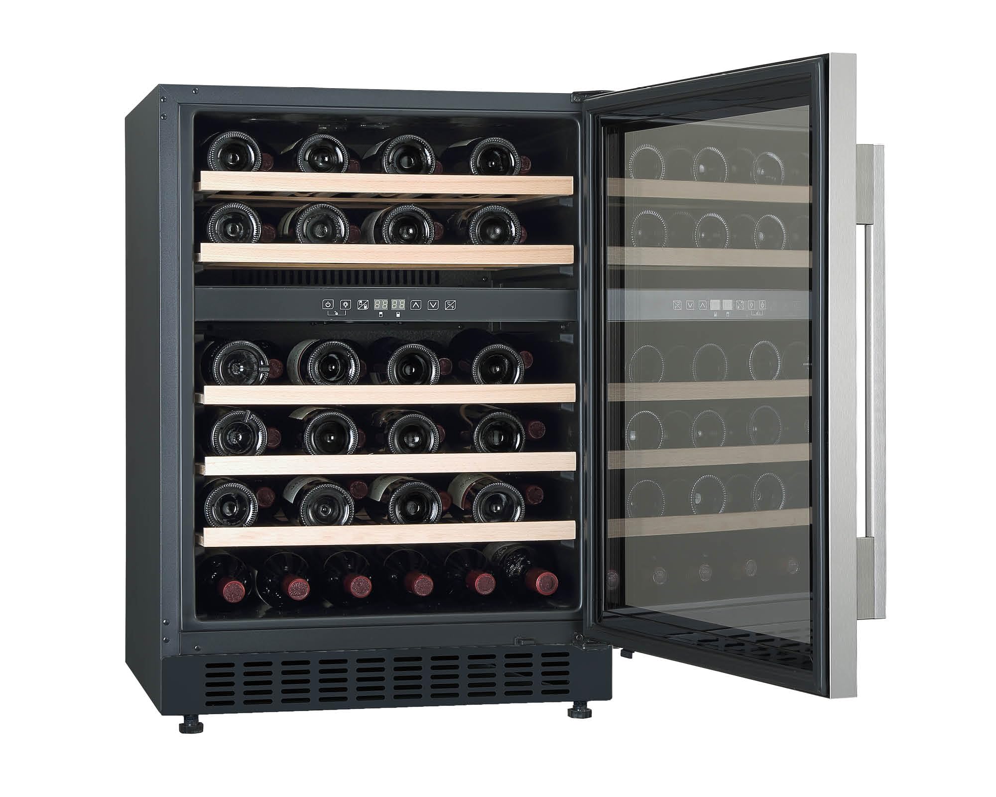 Cata Vinoteca VI 59082 BK No Frost Capacidad 46 Botellas Control Electrónico de Temperatura Panel Touch Control Digital Luz Interior LED Puerta Reversible Ventilación Interna Ancho 59,5 cm Color Negro