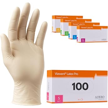 Latex Gloves Pack of 100 S Powder-Free Latex Gloves White Textured Tear-Resistant & Elastic Disposable Examination Gloves for Care & Cosmetics Size XS SM XL